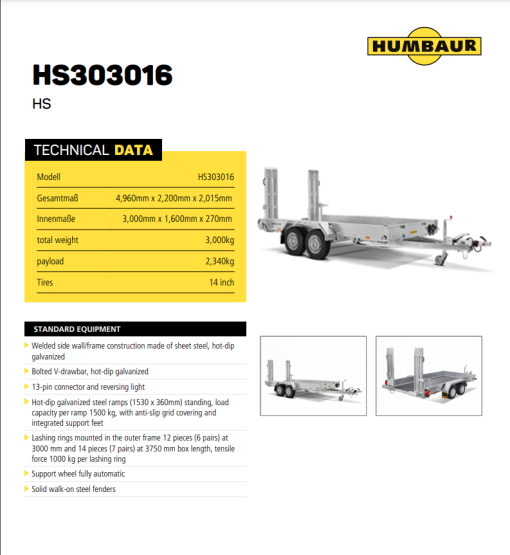 Kerra vélakerra Humbaur 3x1,6 3000kg - Image 2